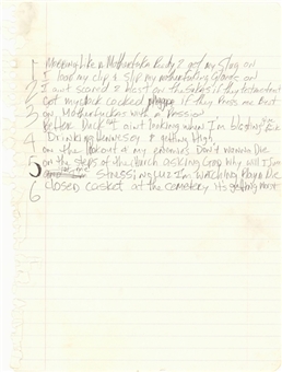Tupac Shakur "Payback" Hand Written Song Lyrics (JSA)